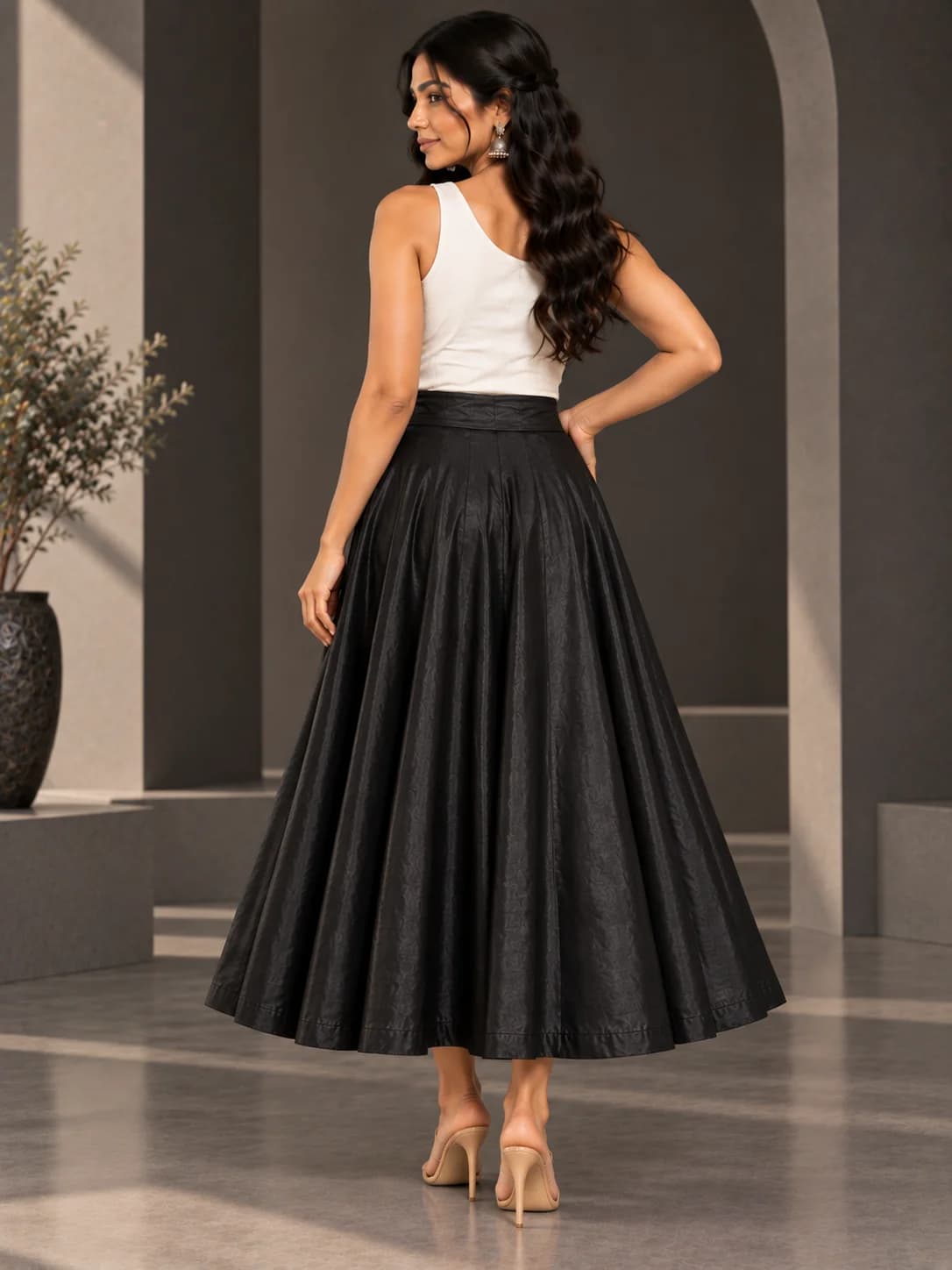 Black Silk Blend Flared Skirt product image — Black thumbnail 3