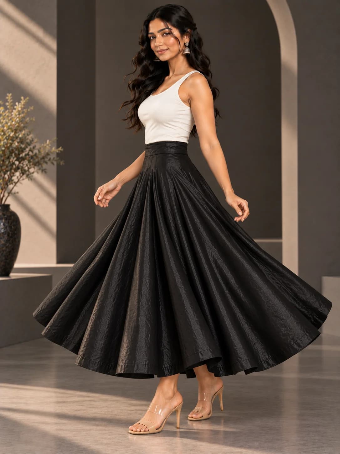 Black Silk Blend Flared Skirt product image — Black thumbnail 4