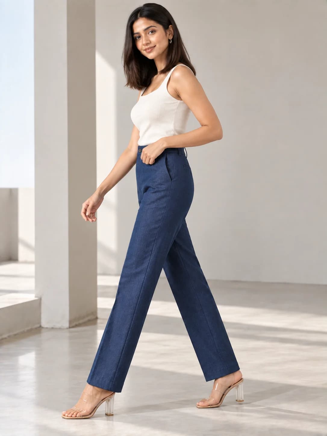 Indigo Cotton Straight Pants product image — Indigo thumbnail 3