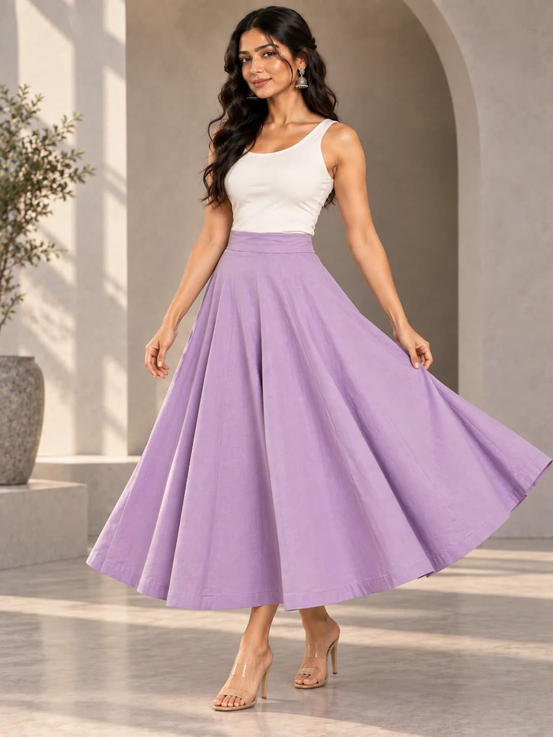 Lavender Cotton Flared Skirt product image — Lavender thumbnail 2