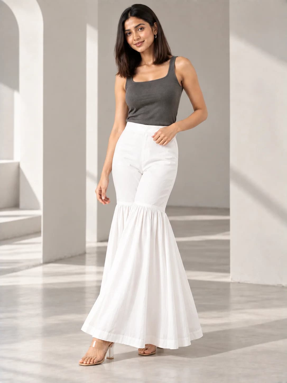 White Cotton Sharara Pants product image — White thumbnail 2