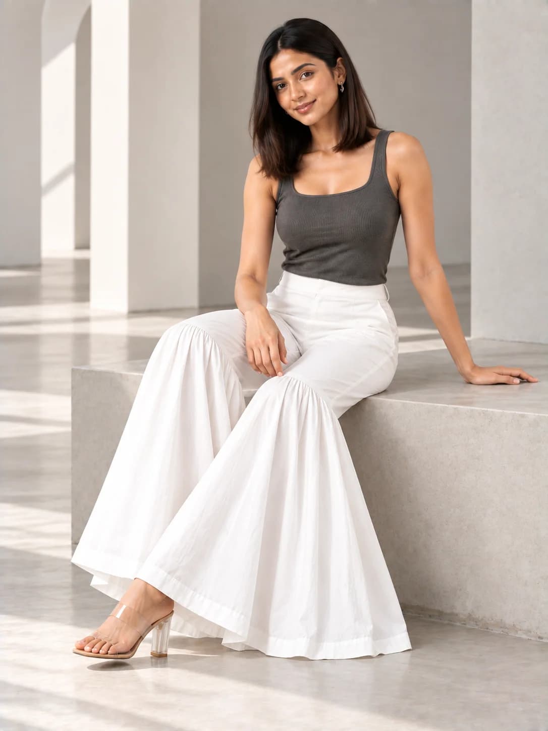 White Cotton Sharara Pants product image — White thumbnail 3