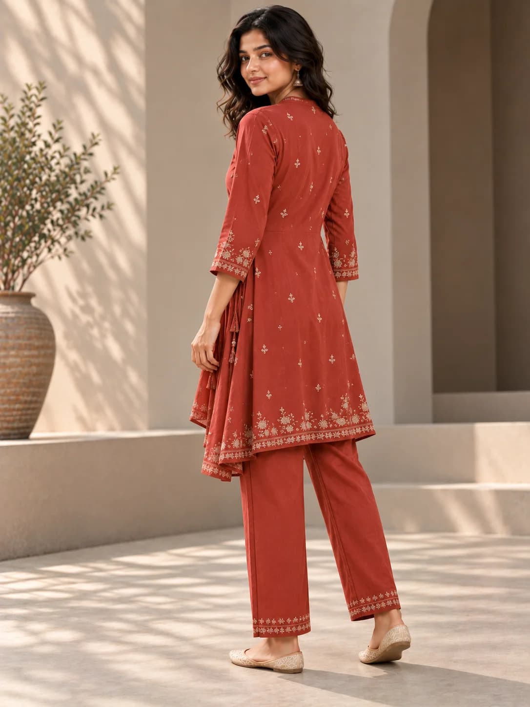 Rust Embroidered Angrakha Top & Pant Set product image — Rust thumbnail 4