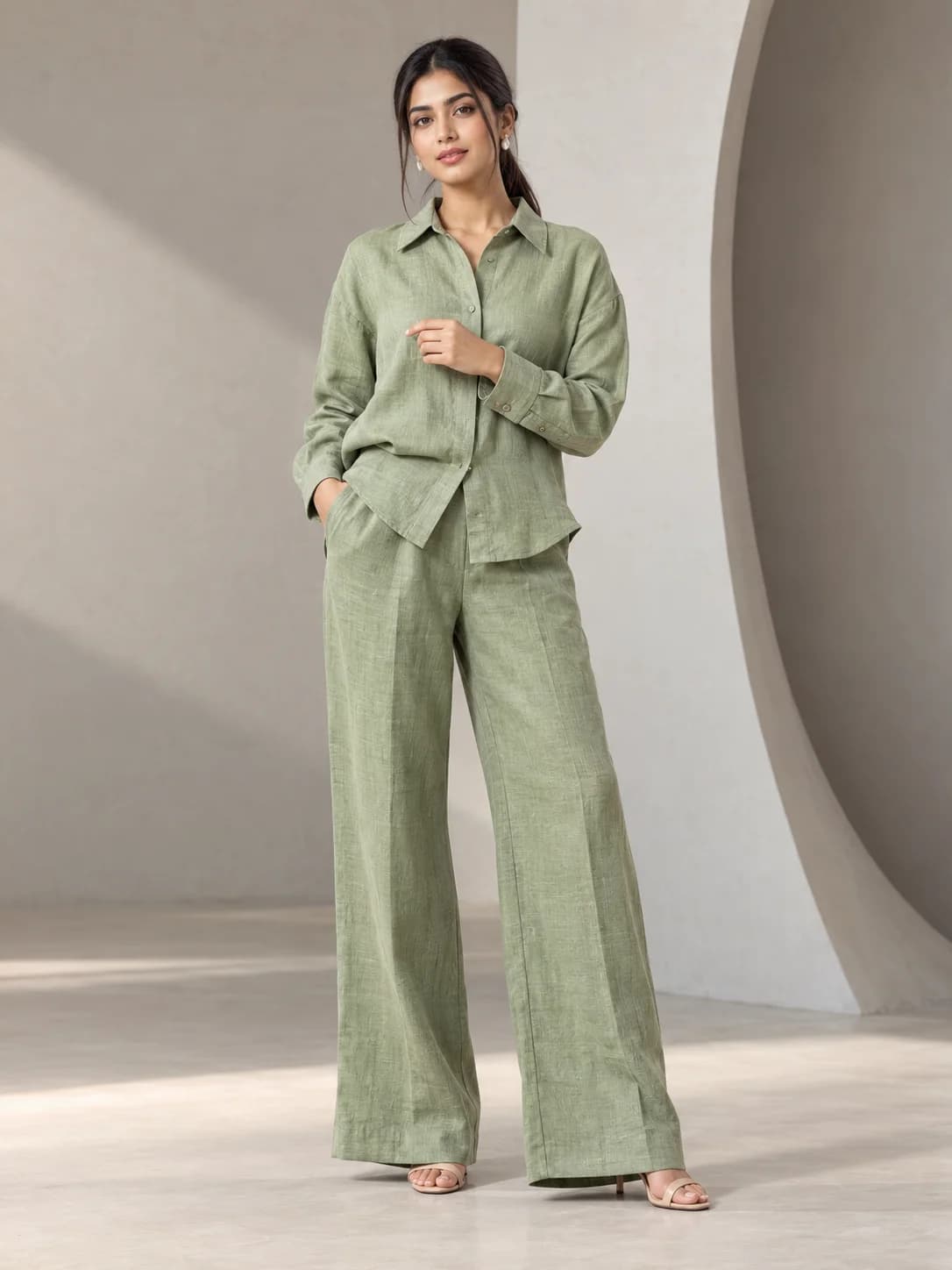 Sage Linen Shirt & Wide-Leg Set product image — Sage — image 1