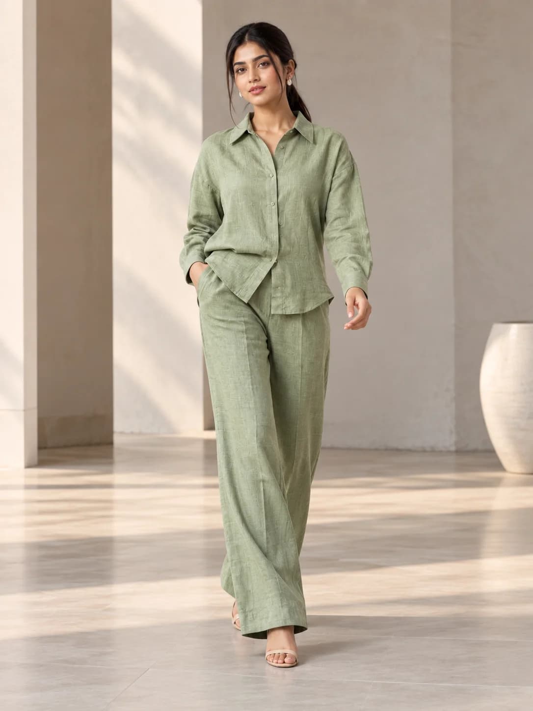 Sage Linen Shirt & Wide-Leg Set product image — Sage thumbnail 3
