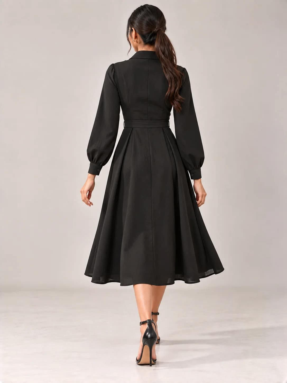 Black Crepe Midi Shirt Dress product image — Black thumbnail 4
