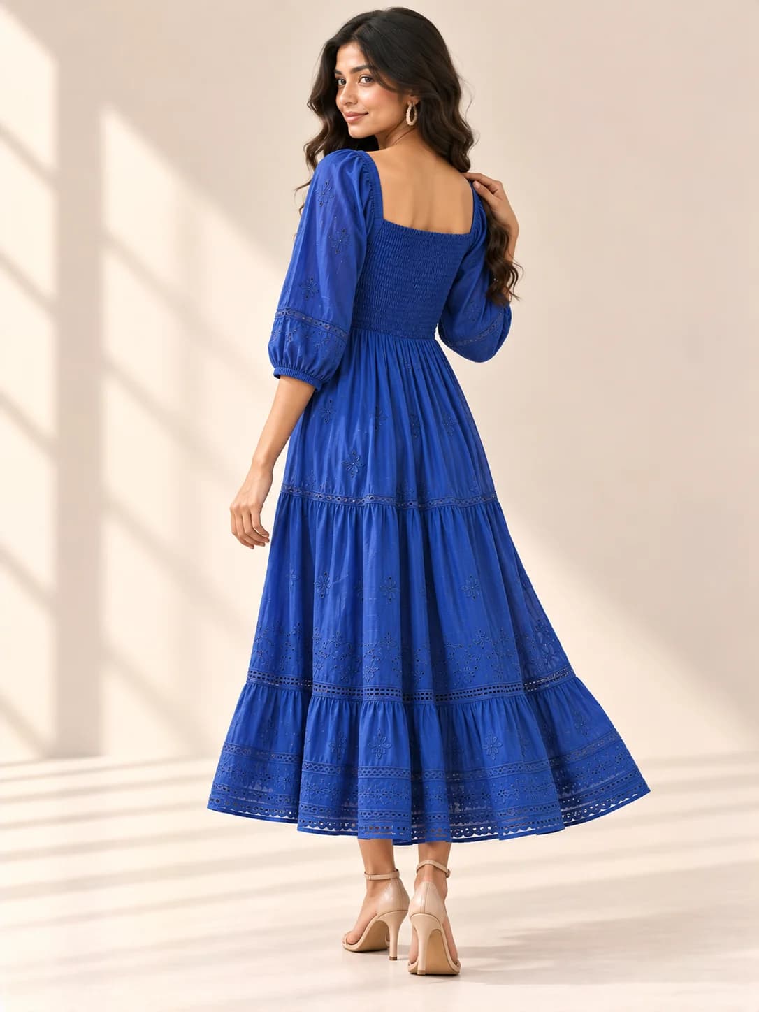 Cobalt Blue Smocked Boho Midi Dress product image — Cobalt Blue thumbnail 4