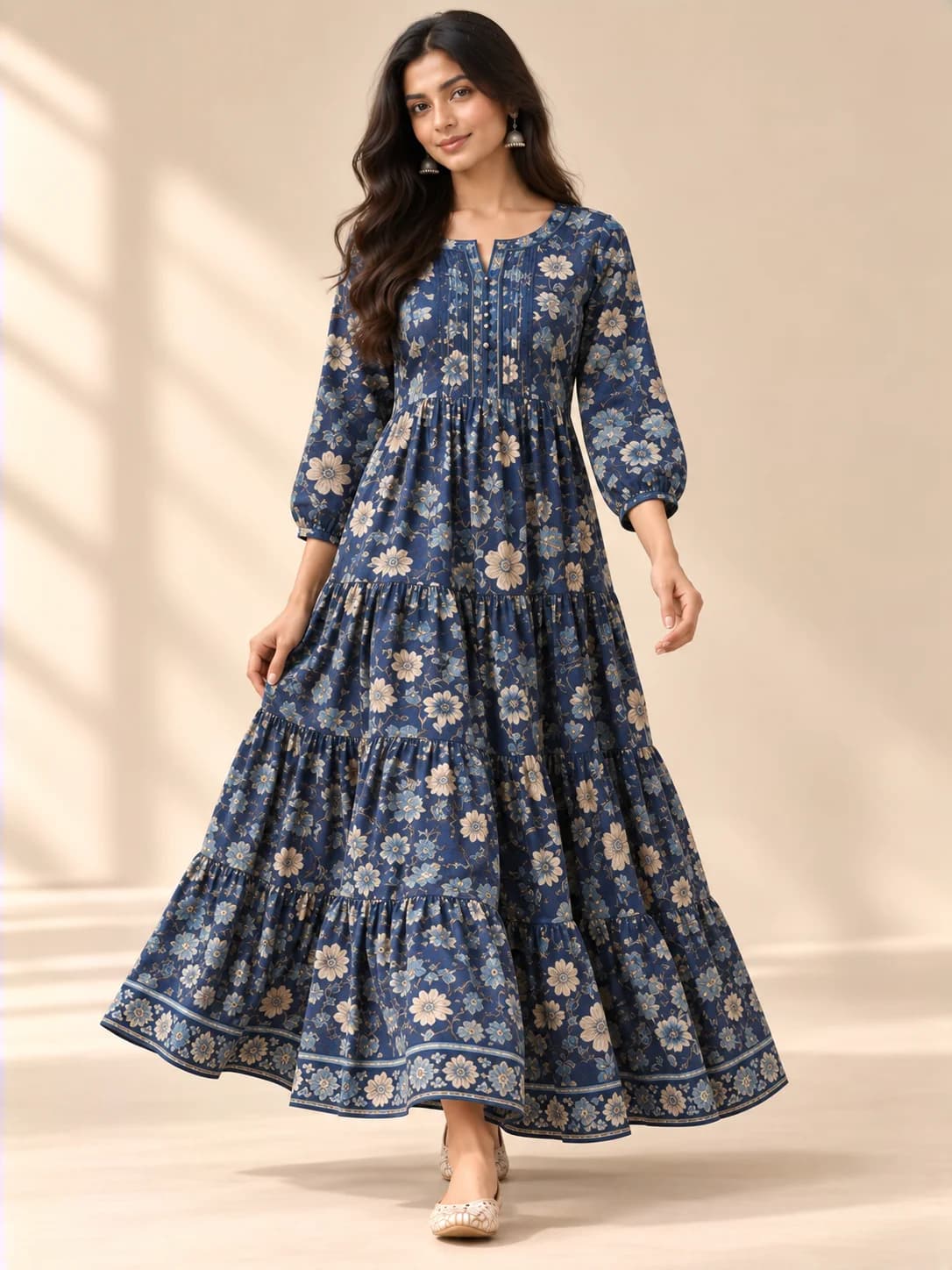 Indigo Cotton Floral Tiered Dress product image — Indigo thumbnail 2