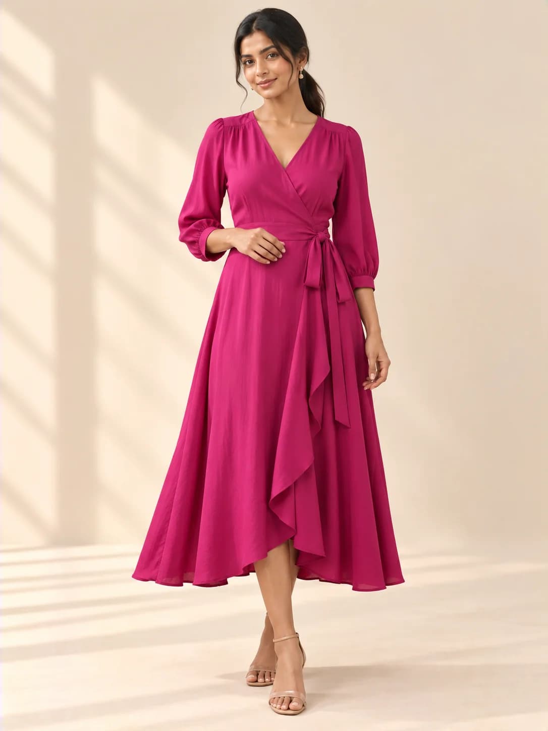 Magenta Rayon Wrap Dress product image — Magenta — image 1