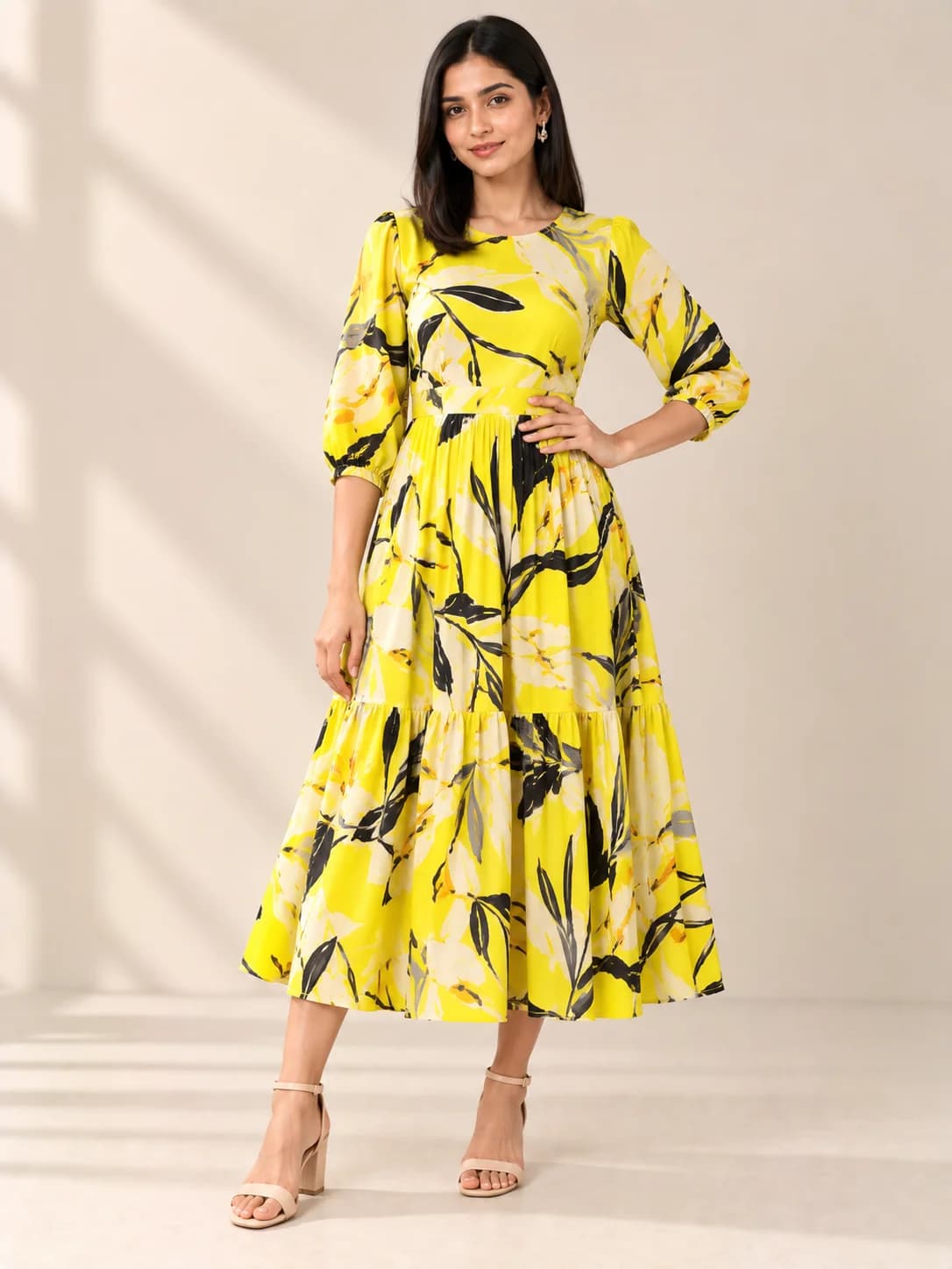 Neon Yellow Abstract Printed Mini Dress product image — Neon Yellow — image 1