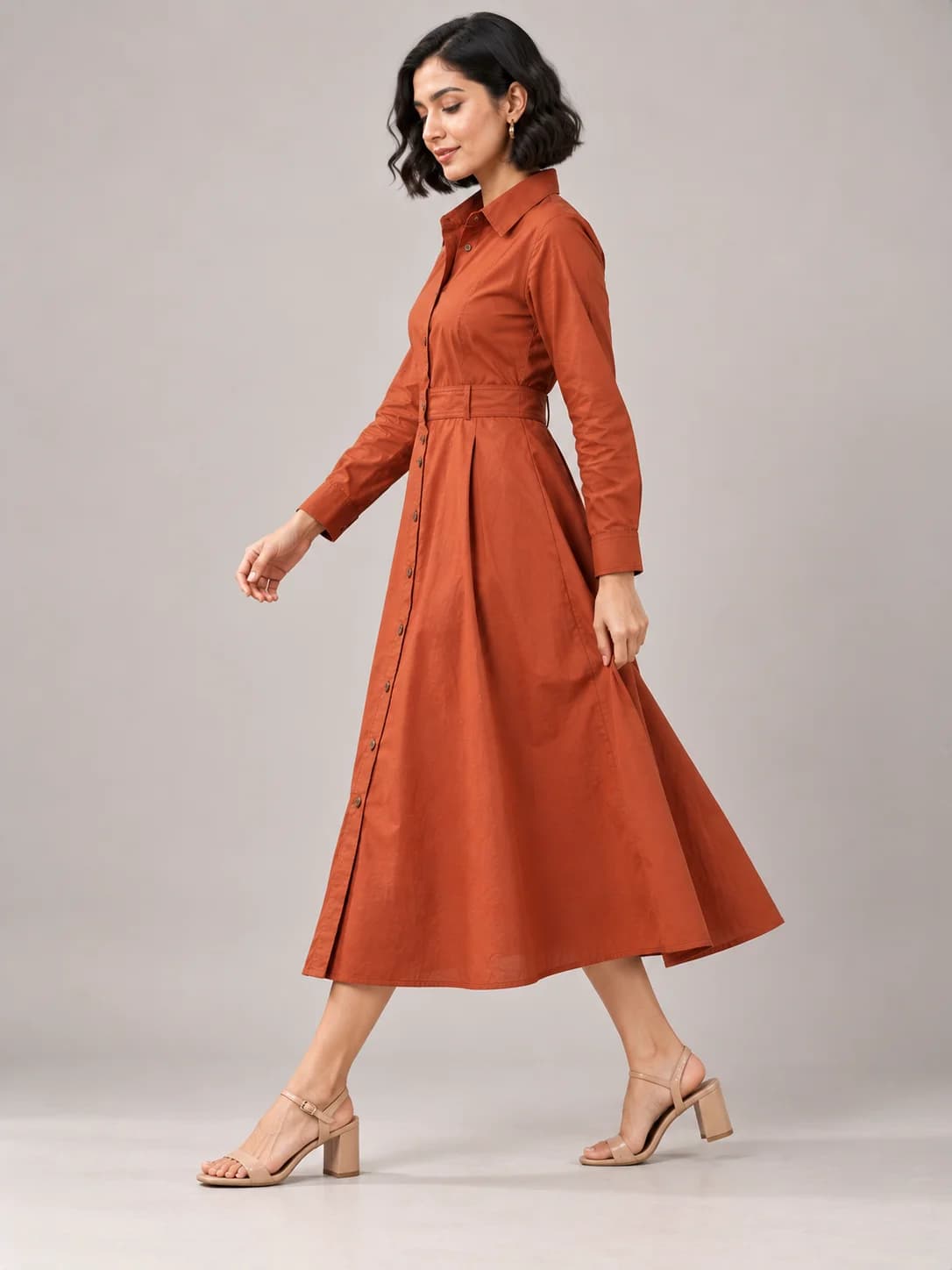 Rust Cotton Midi Shirt Dress product image — Rust thumbnail 2