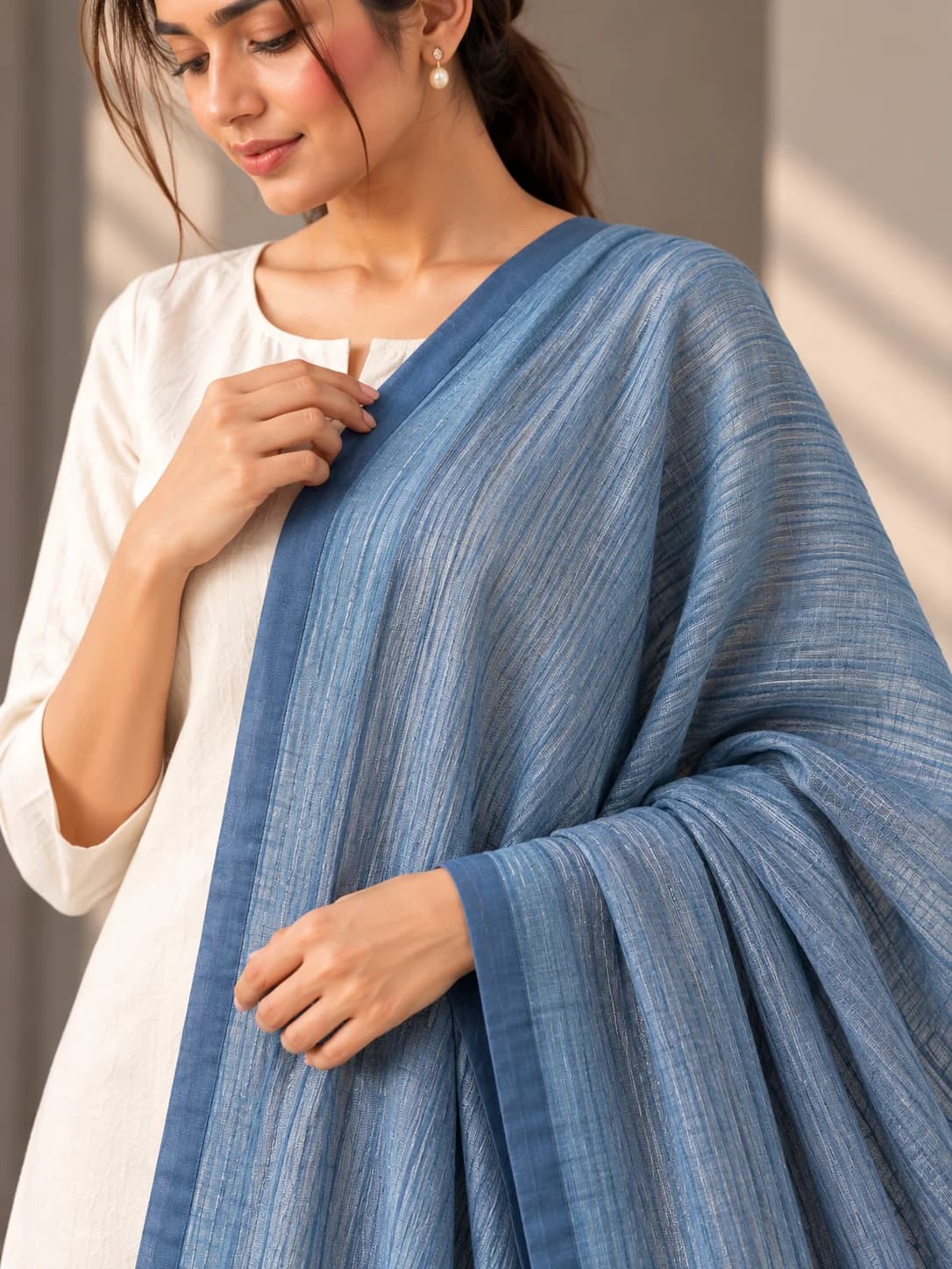 Dusty Blue Cotton Textured Dupatta product image — Dusty Blue thumbnail 2