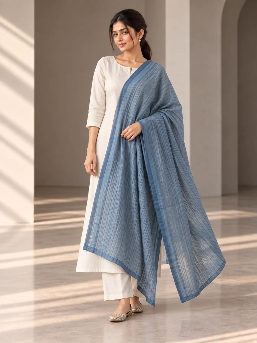 Dusty Blue Cotton Textured Dupatta product image — Dusty Blue thumbnail 3