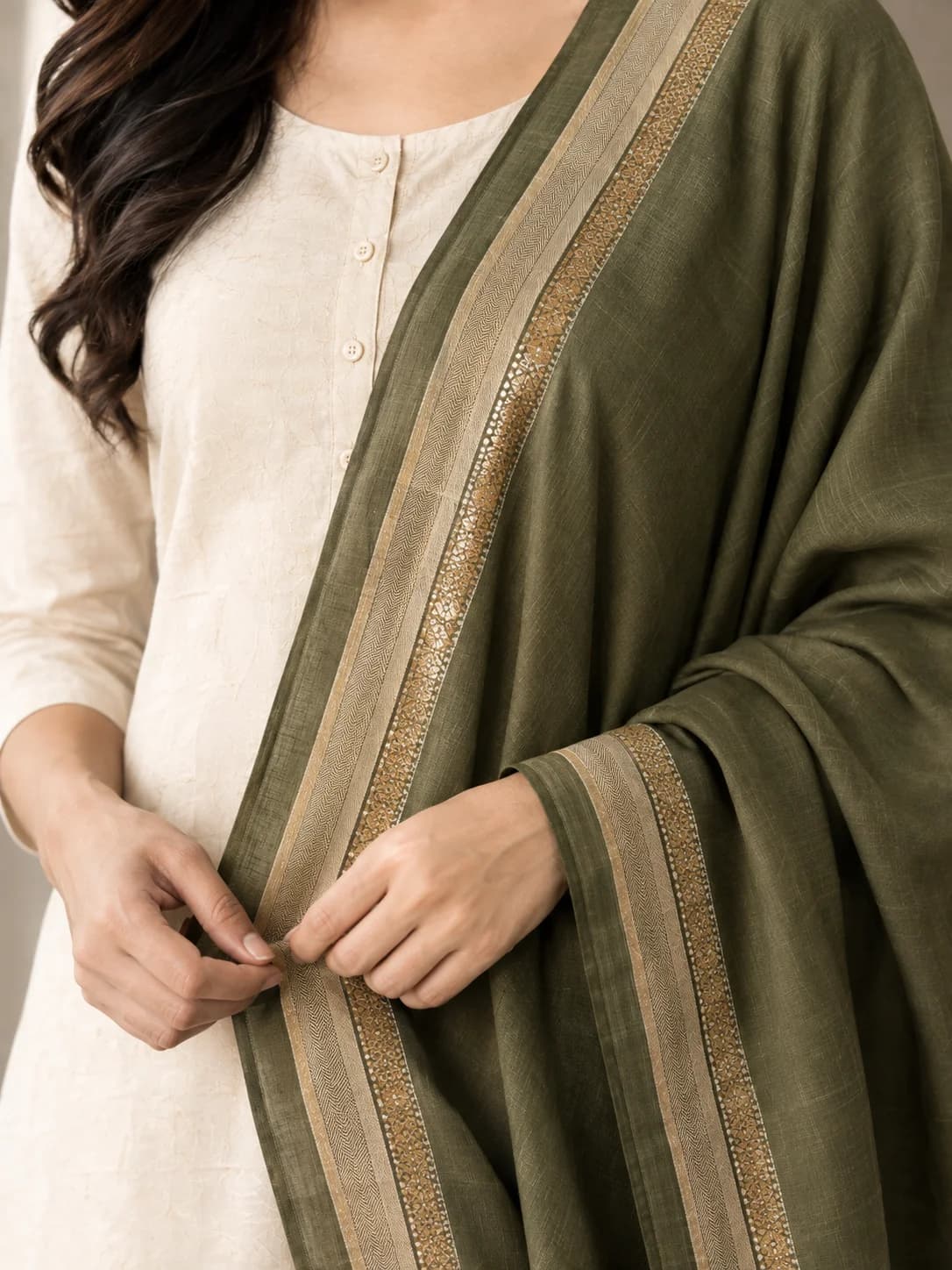 Olive Viscose Bordered Dupatta product image — Olive thumbnail 3
