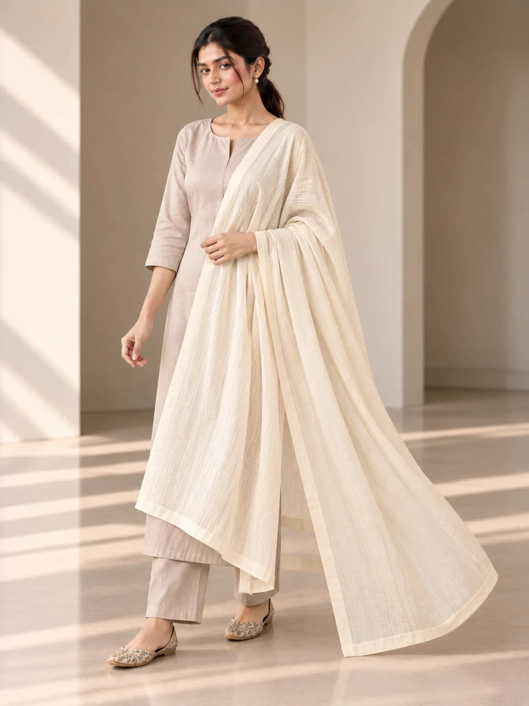 Warm Ivory Soft Cotton Dupatta product image — Warm Ivory — image 1
