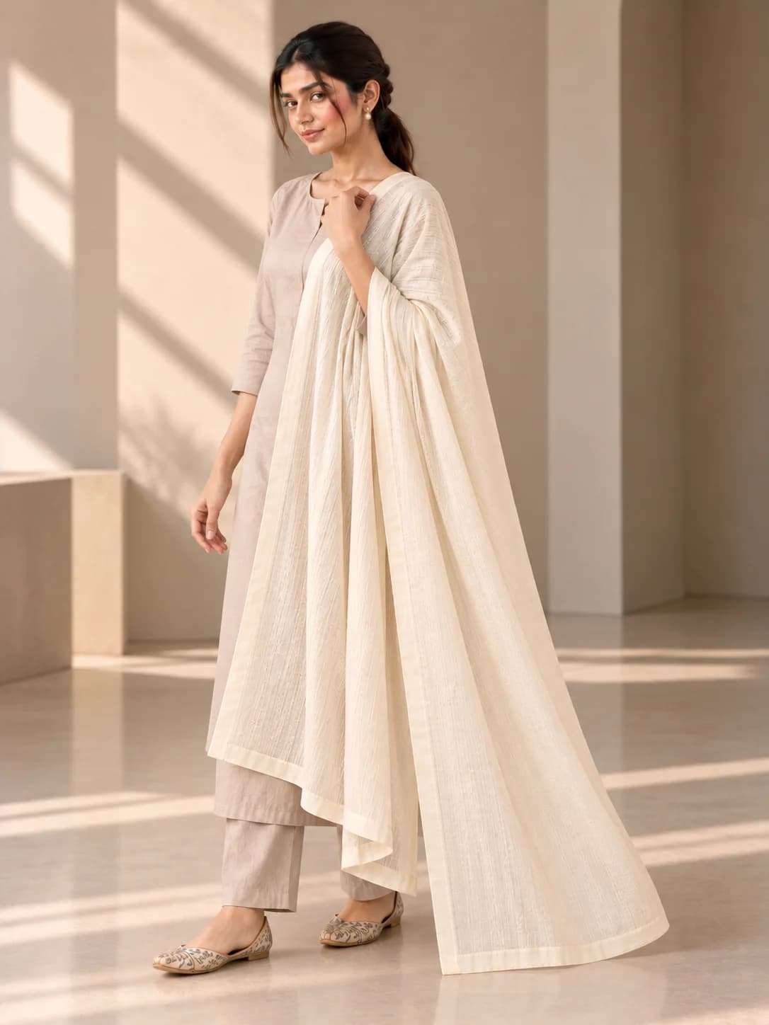 Warm Ivory Soft Cotton Dupatta product image — Warm Ivory thumbnail 2