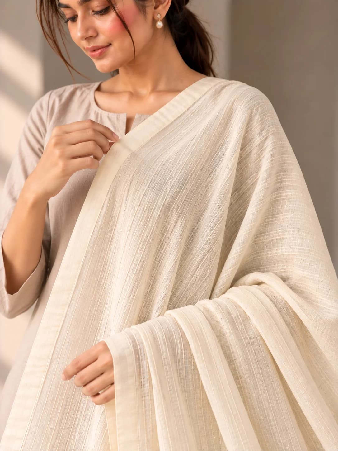 Warm Ivory Soft Cotton Dupatta product image — Warm Ivory thumbnail 3