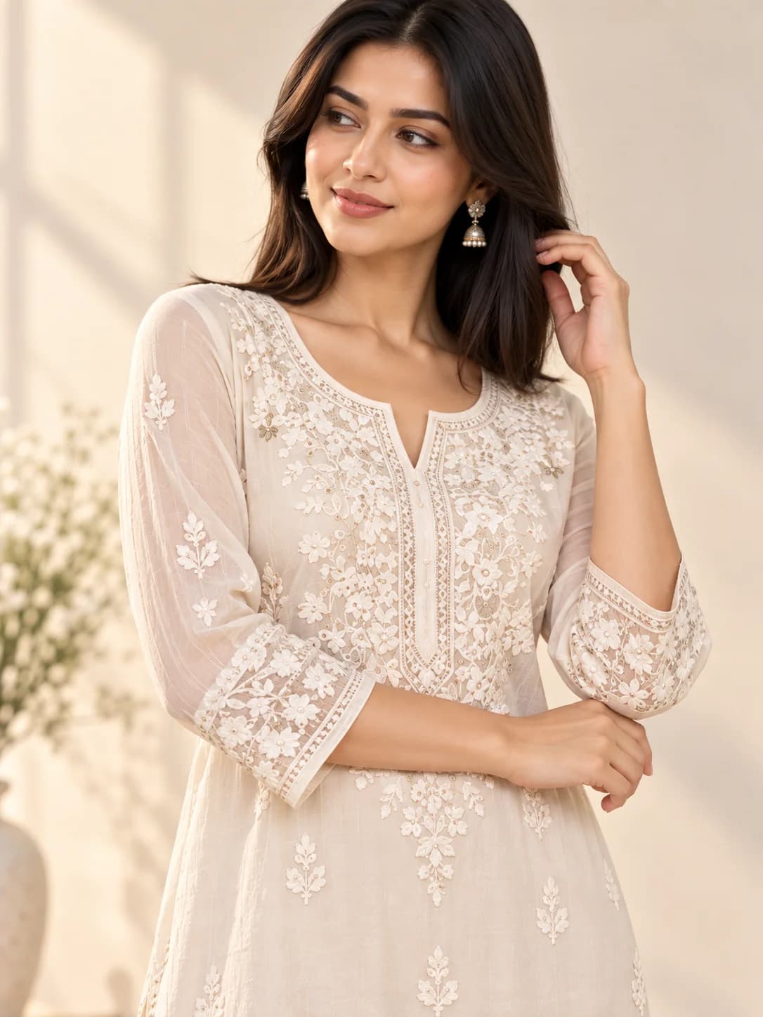 Chikankari Lucknowi Straight Kurta product image — White — image 1