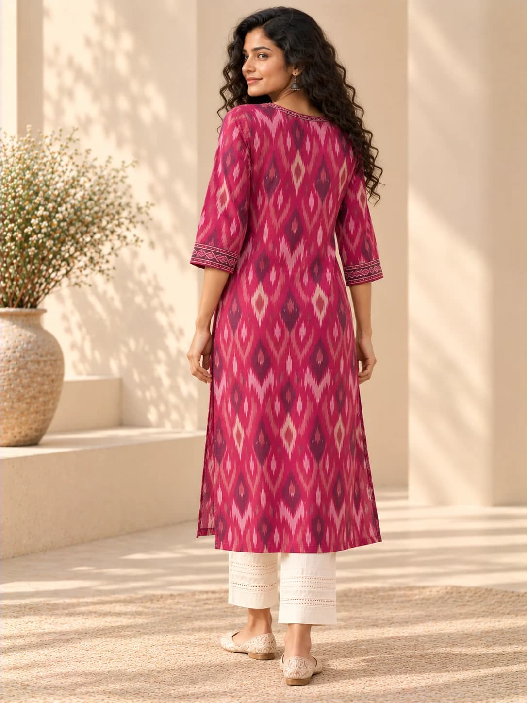 Magenta Ikat Relaxed Kurta product image — Magenta thumbnail 4
