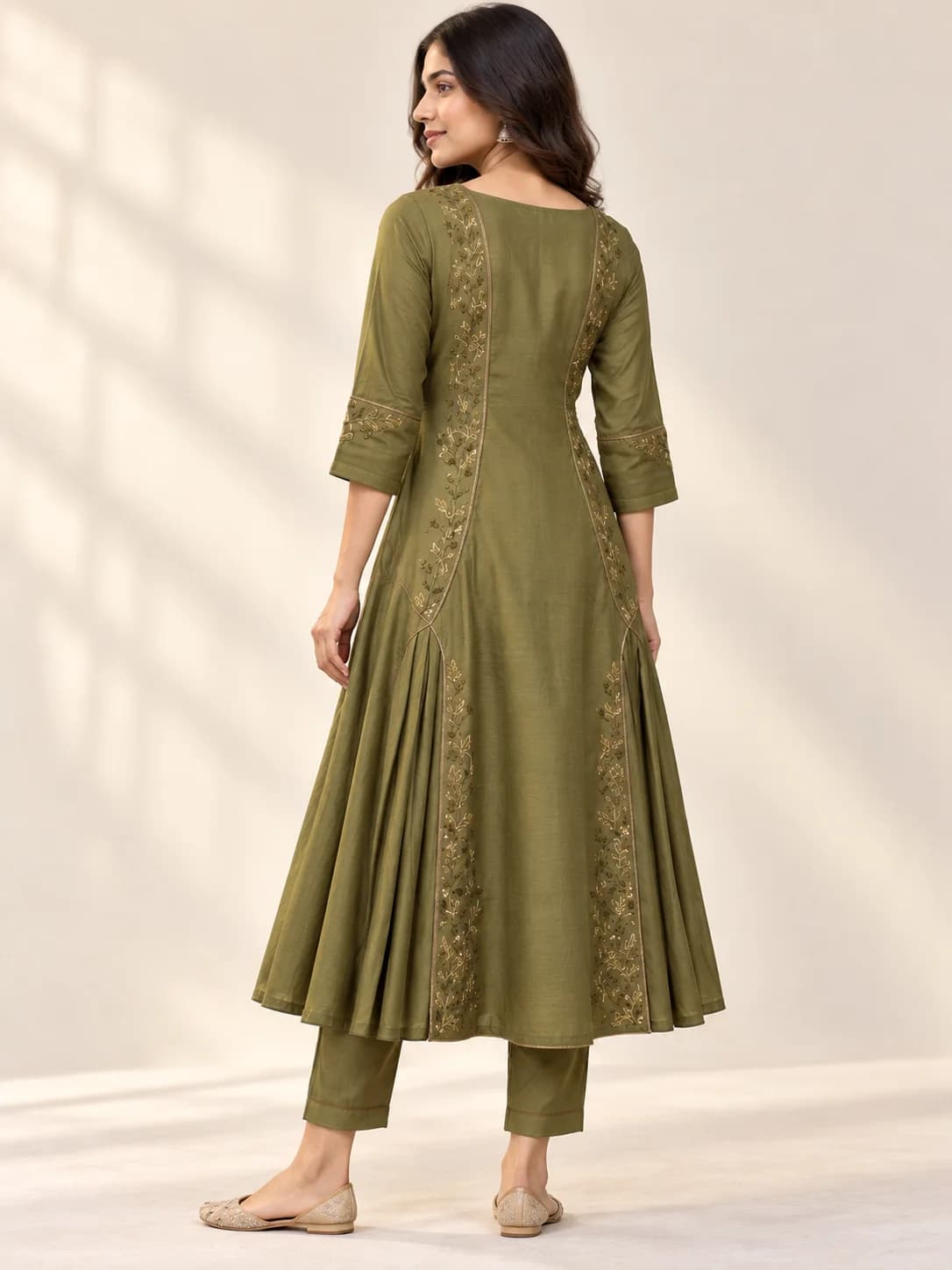 Olive Viscose Blend A-Line Kurta product image — Olive thumbnail 3