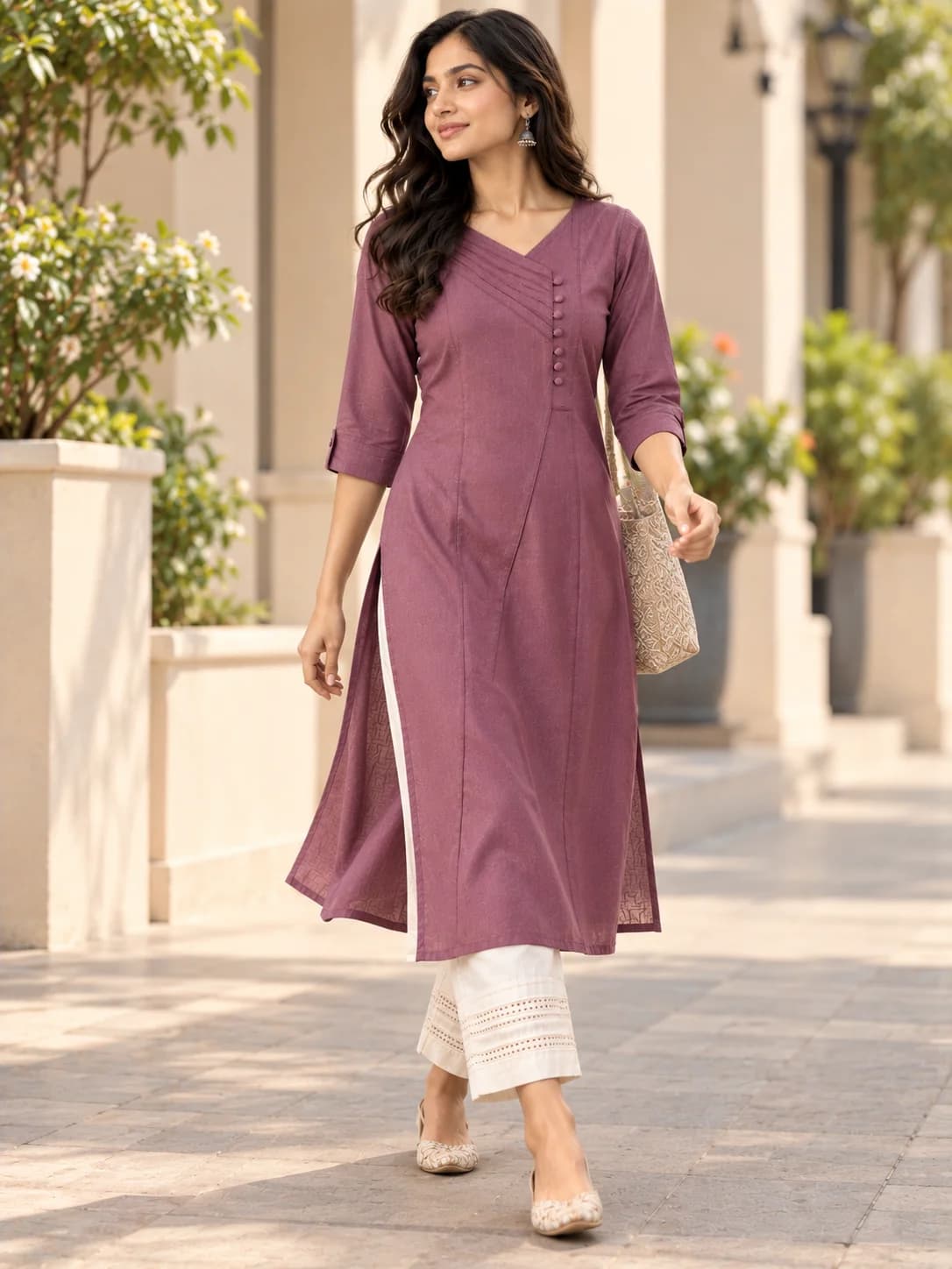 Soft Plum Viscose Blend Everyday Kurta product image — Soft Plum thumbnail 3