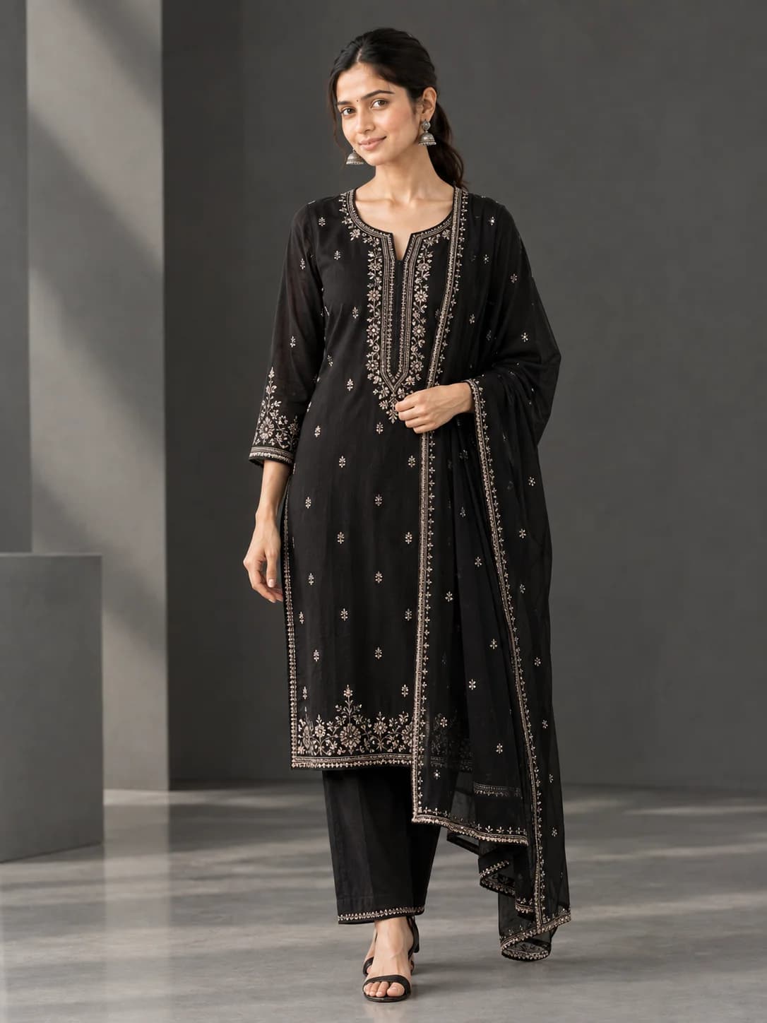 Black Georgette Embroidered Suit Set product image — Black — image 1