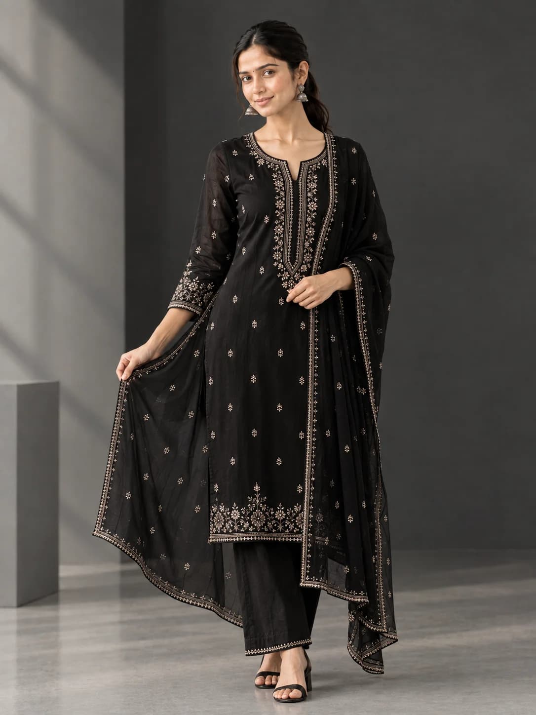 Black Georgette Embroidered Suit Set product image — Black thumbnail 3