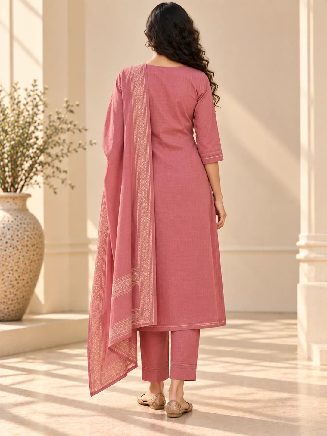 Old Rose Cotton Straight Suit Set product image — Old Rose thumbnail 4