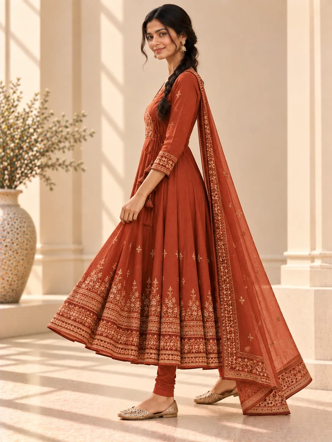 Rust Angrakha Festive Anarkali Suit Set product image — Rust thumbnail 3