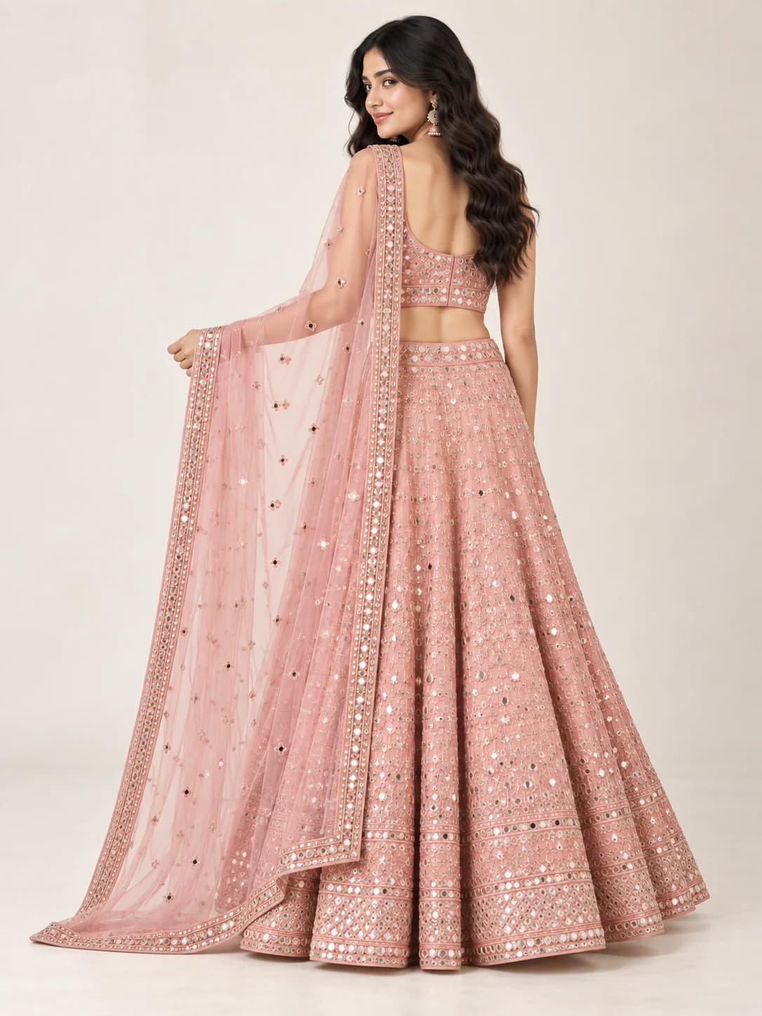 Blush Pink Mirror Work Lehenga Set product image — Blush Pink thumbnail 4