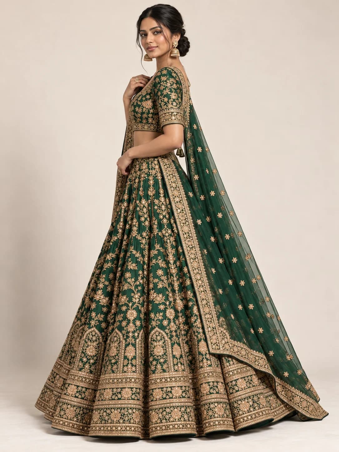 Emerald Zardozi Bridal Lehenga product image — Emerald thumbnail 3