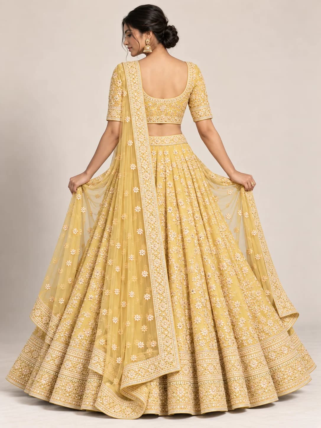 Lemon Yellow Thread Work Lehenga Set product image — Lemon Yellow thumbnail 4