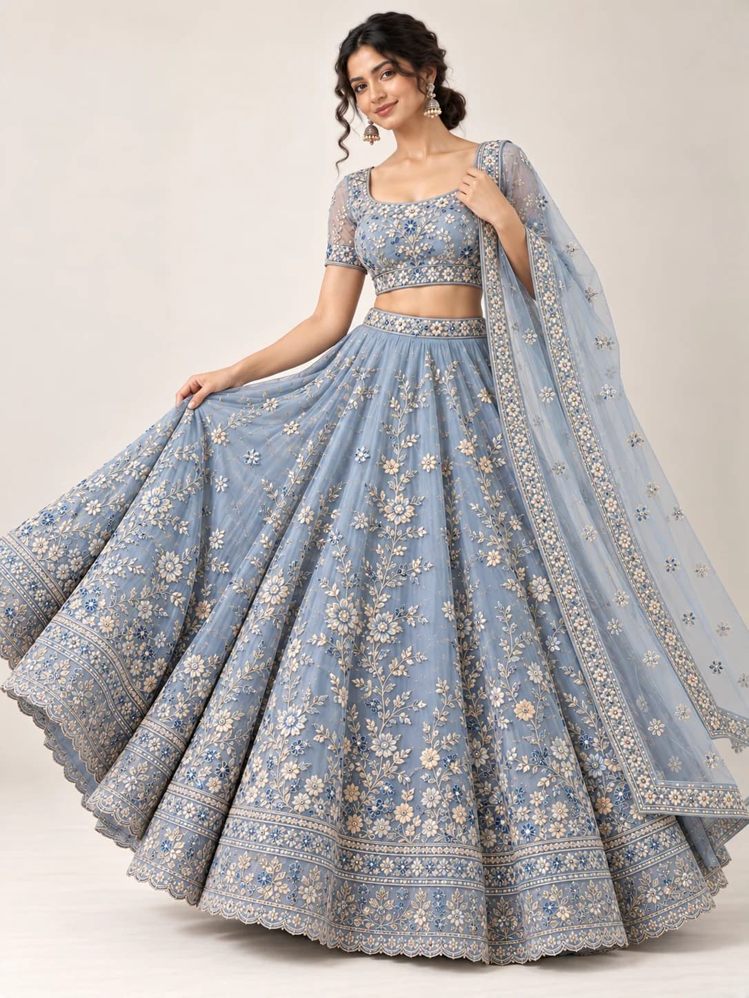 Powder Blue Organza Lehenga Set product image — Powder Blue thumbnail 2