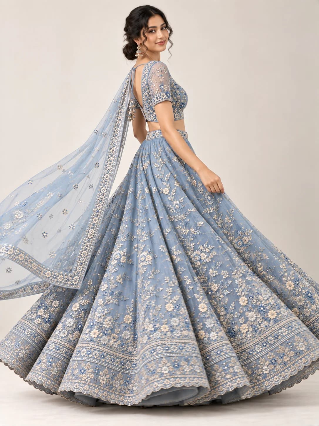 Powder Blue Organza Lehenga Set product image — Powder Blue thumbnail 3