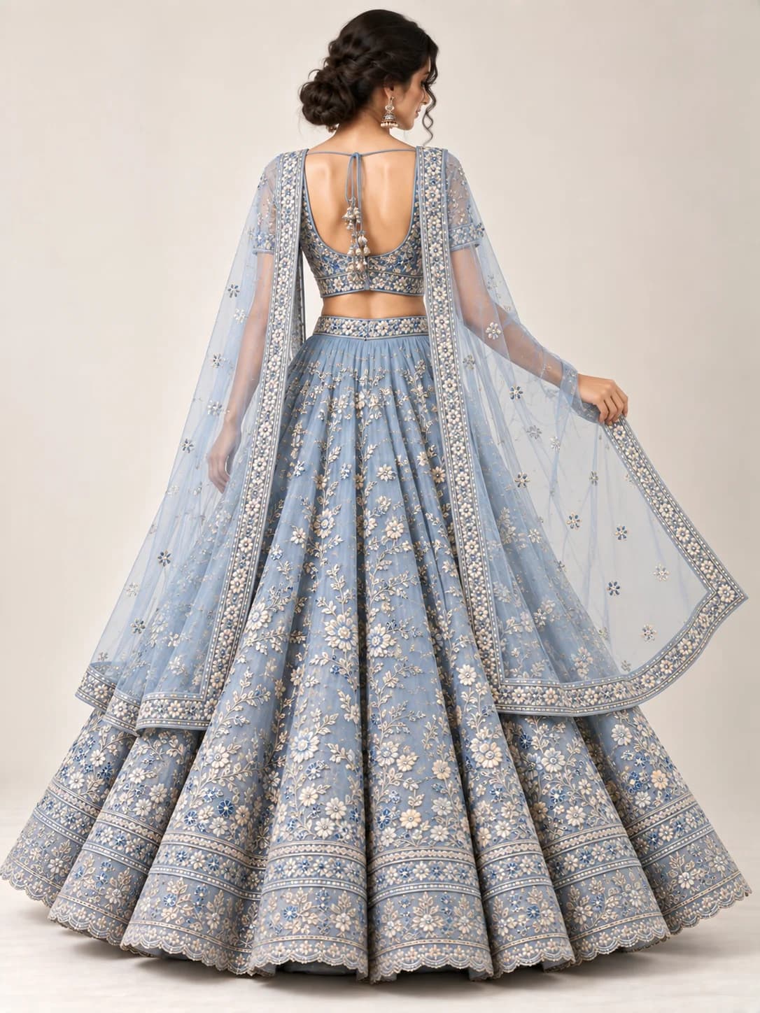 Powder Blue Organza Lehenga Set product image — Powder Blue thumbnail 4