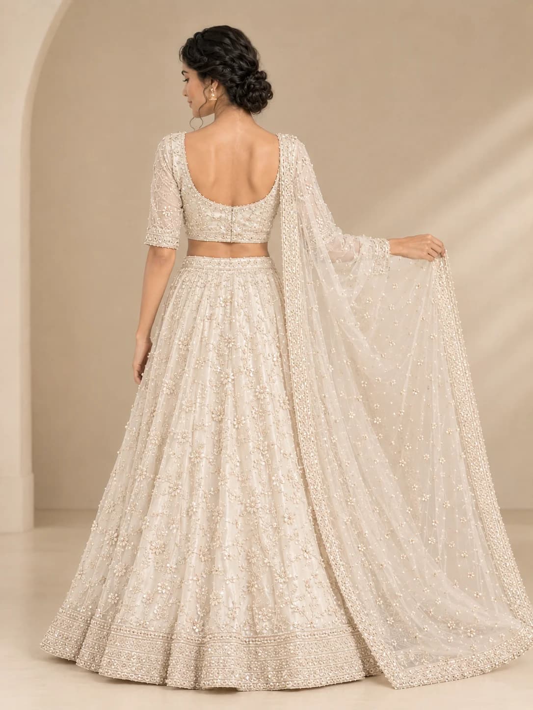 White Pearl Bridal Lehenga Set product image — White thumbnail 4