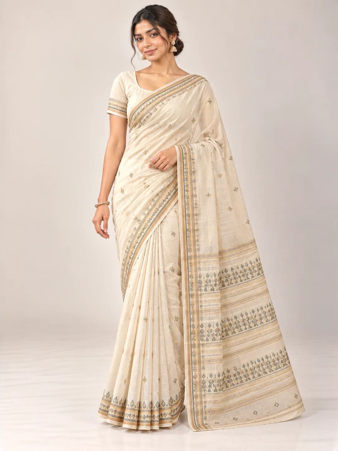 Ivory Cotton Tant Saree product image — Ivory — image 1
