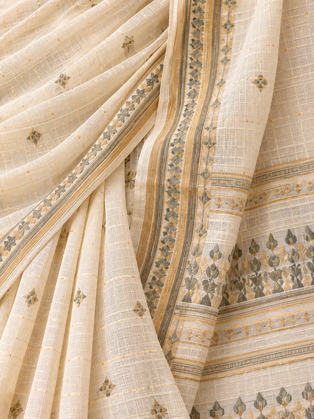 Ivory Cotton Tant Saree product image — Ivory thumbnail 5