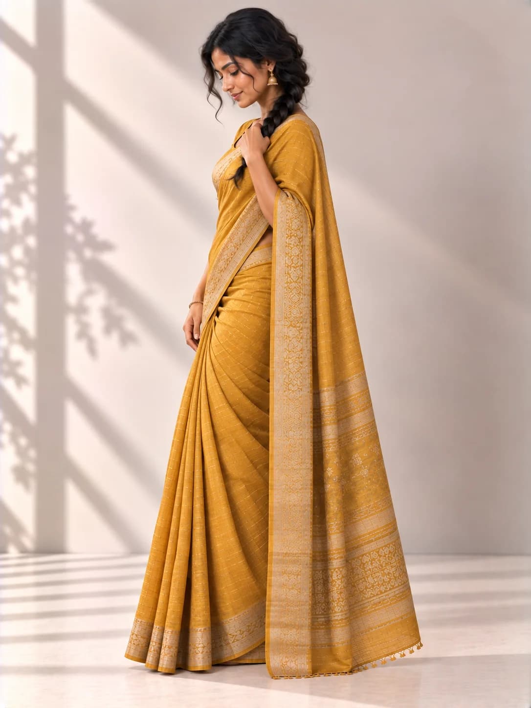 Mustard Tussar Silk Saree product image — Mustard thumbnail 3