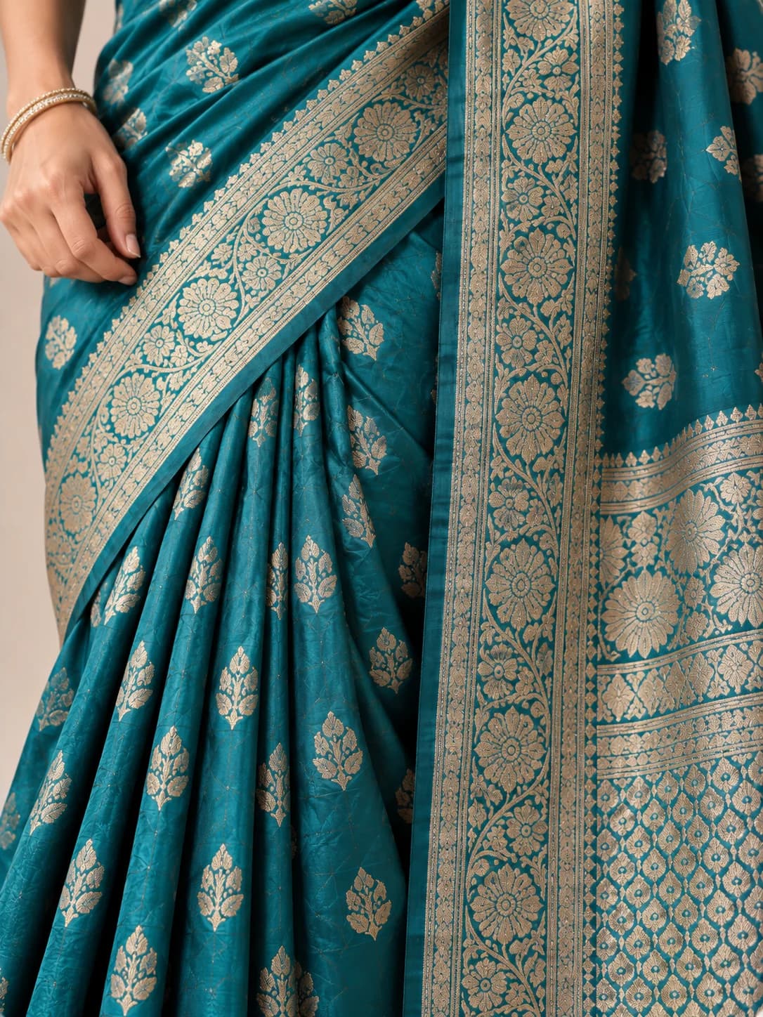 Teal Banarasi Silk Saree product image — Teal thumbnail 5