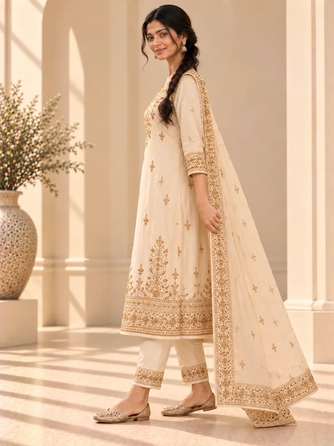 Ivory Zardozi Embroidered Suit Set product image — Ivory thumbnail 3