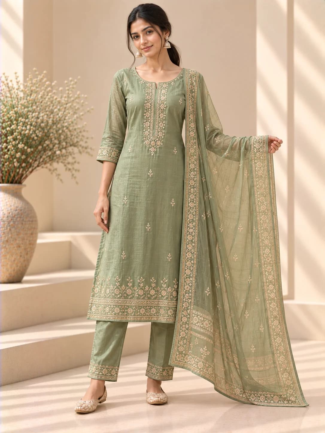 Sage Chanderi Silk Suit Set product image — Sage — image 1