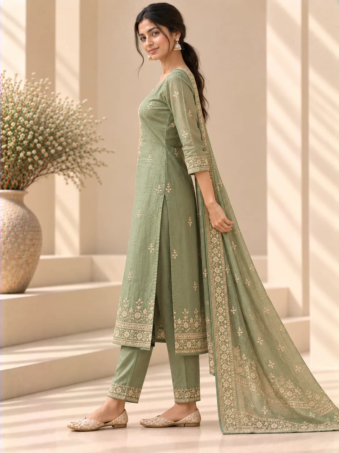 Sage Chanderi Silk Suit Set product image — Sage thumbnail 3