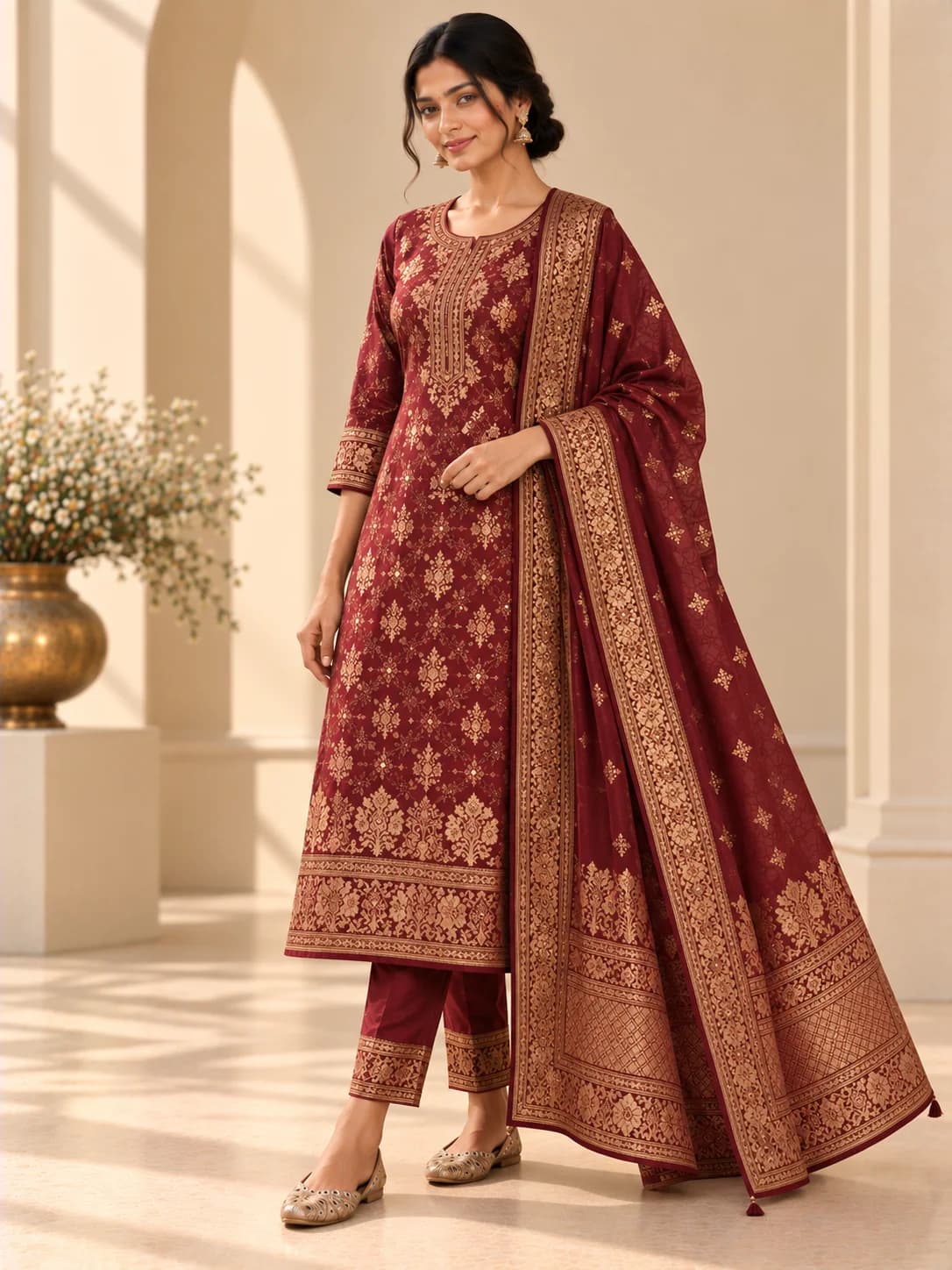 Wine Banaras Brocade Suit Set product image — Wine thumbnail 2