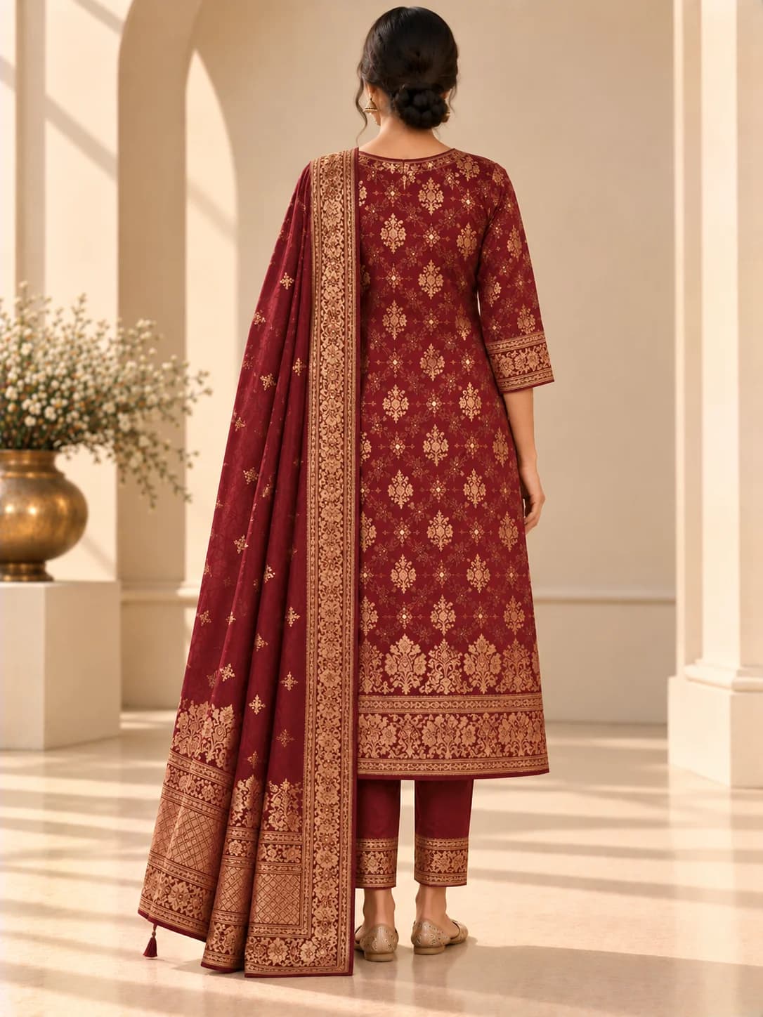Wine Banaras Brocade Suit Set product image — Wine thumbnail 4