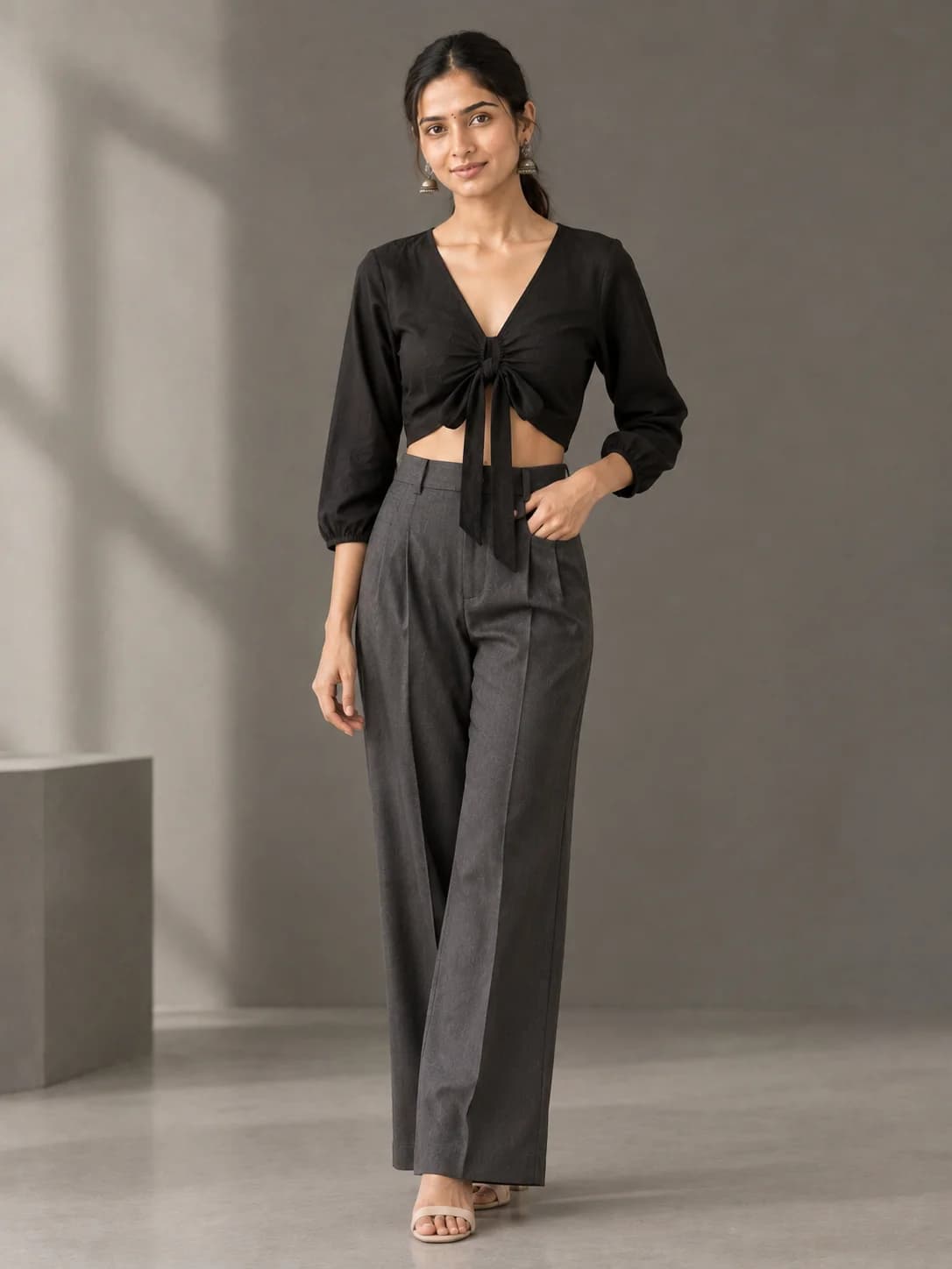 Black Crop Tie-Front Top product image — Black — image 1