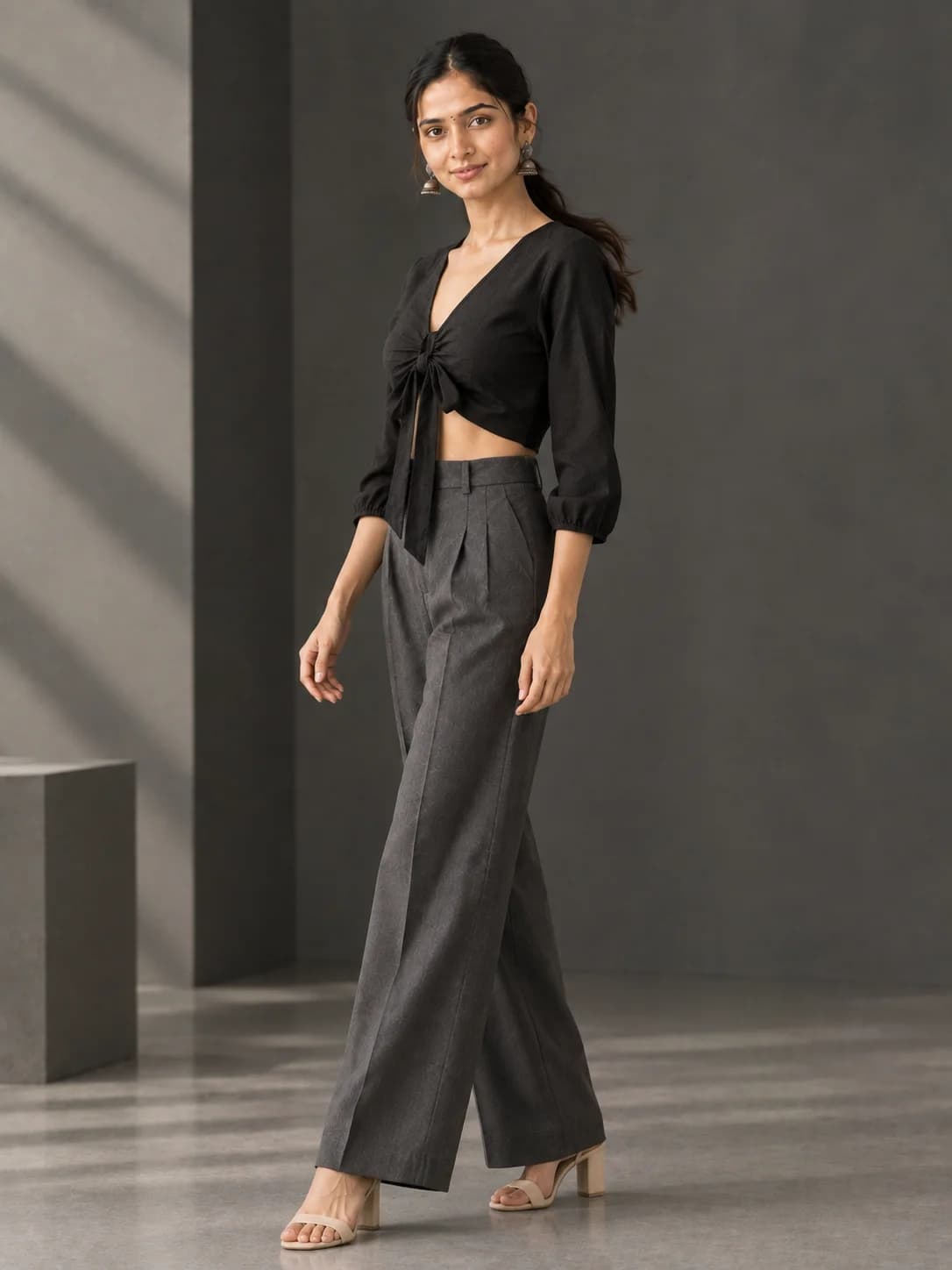 Black Crop Tie-Front Top product image — Black thumbnail 3