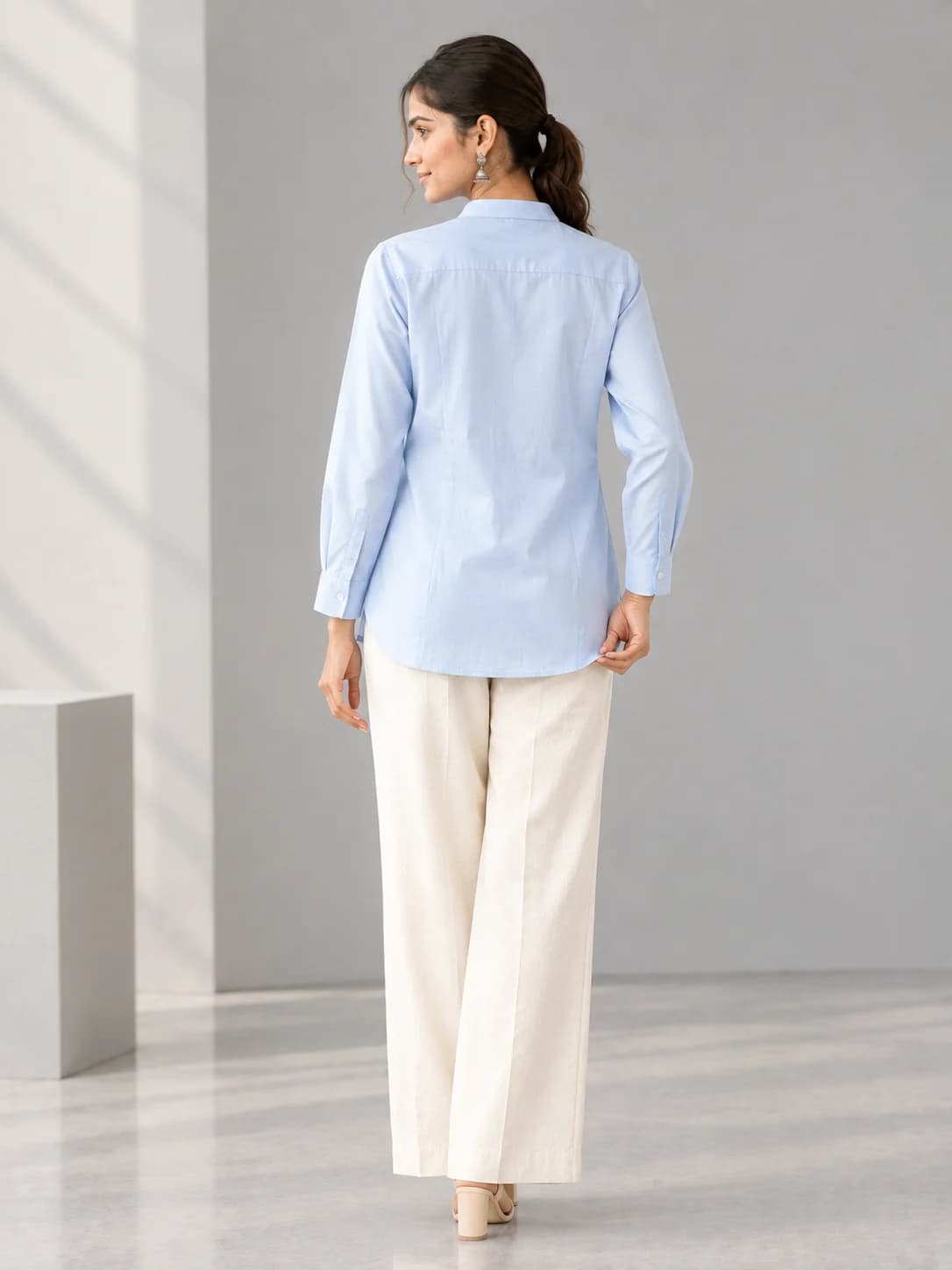 Powder Blue Cotton Pintuck Shirt product image — Powder Blue thumbnail 4