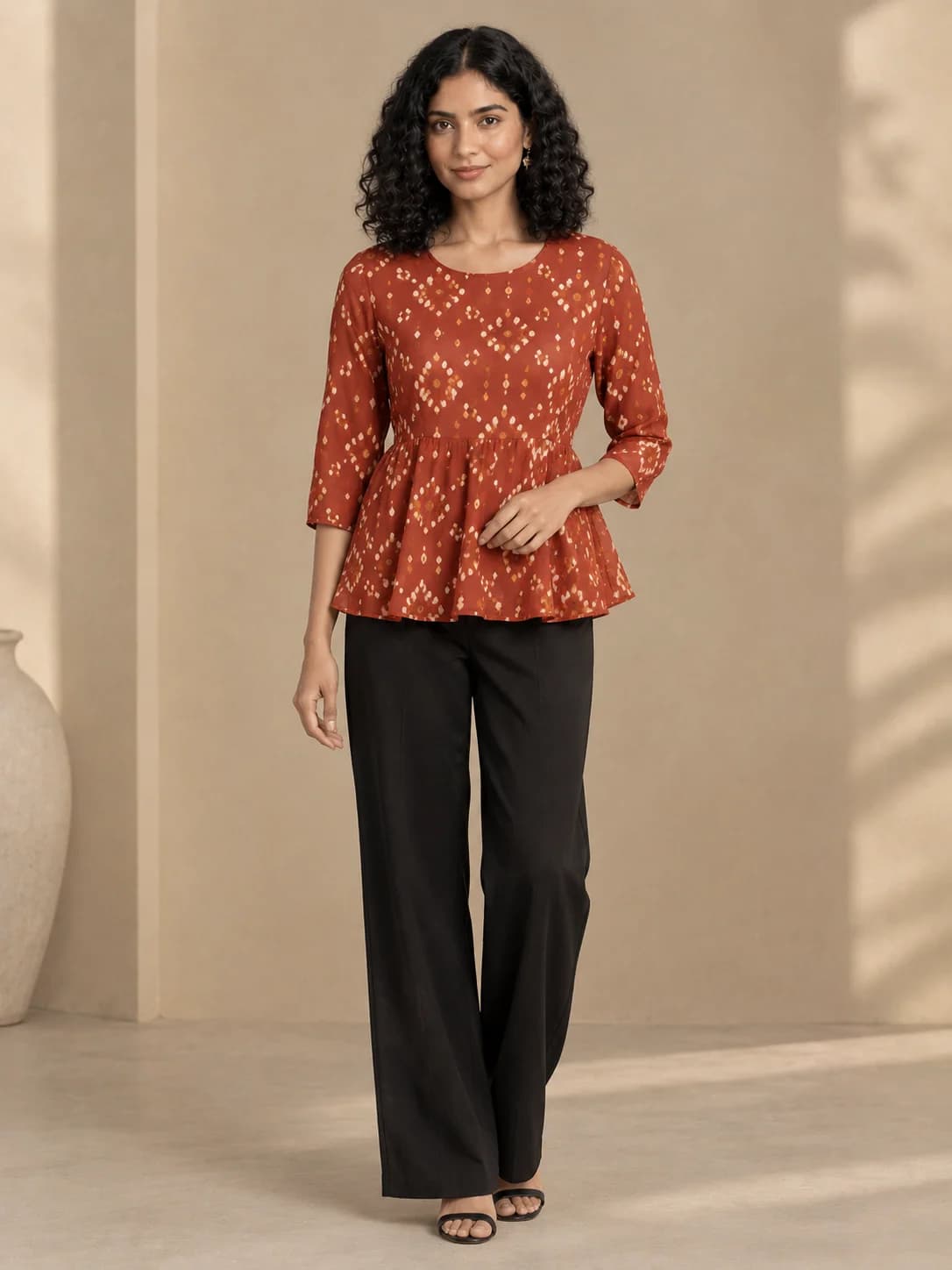 Rust Bandhani Peplum Top product image — Rust — image 1