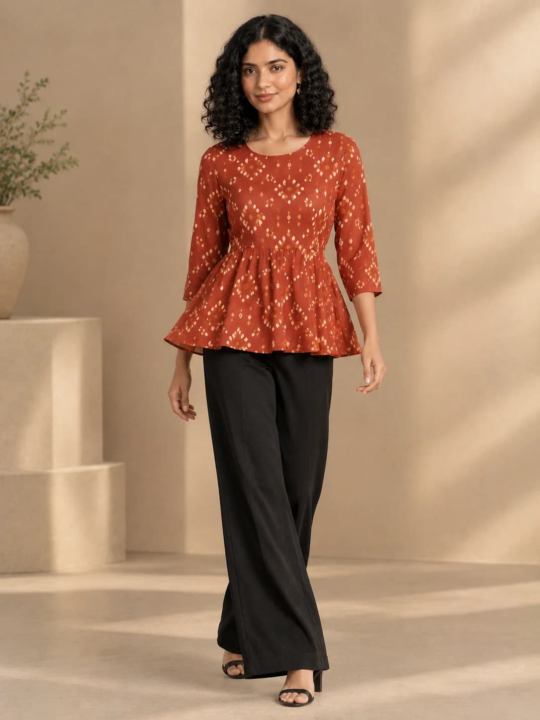 Rust Bandhani Peplum Top product image — Rust thumbnail 3